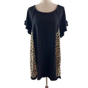 Umgee Cheetah Print Oversized Shift Dress Small Black Mixed Media Linen Blend